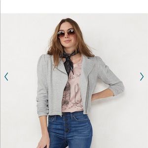 LC Lauren Conrad Puffed-Sleeve Moto Jacket Solid Gray Light Knit Stretch XL NEW